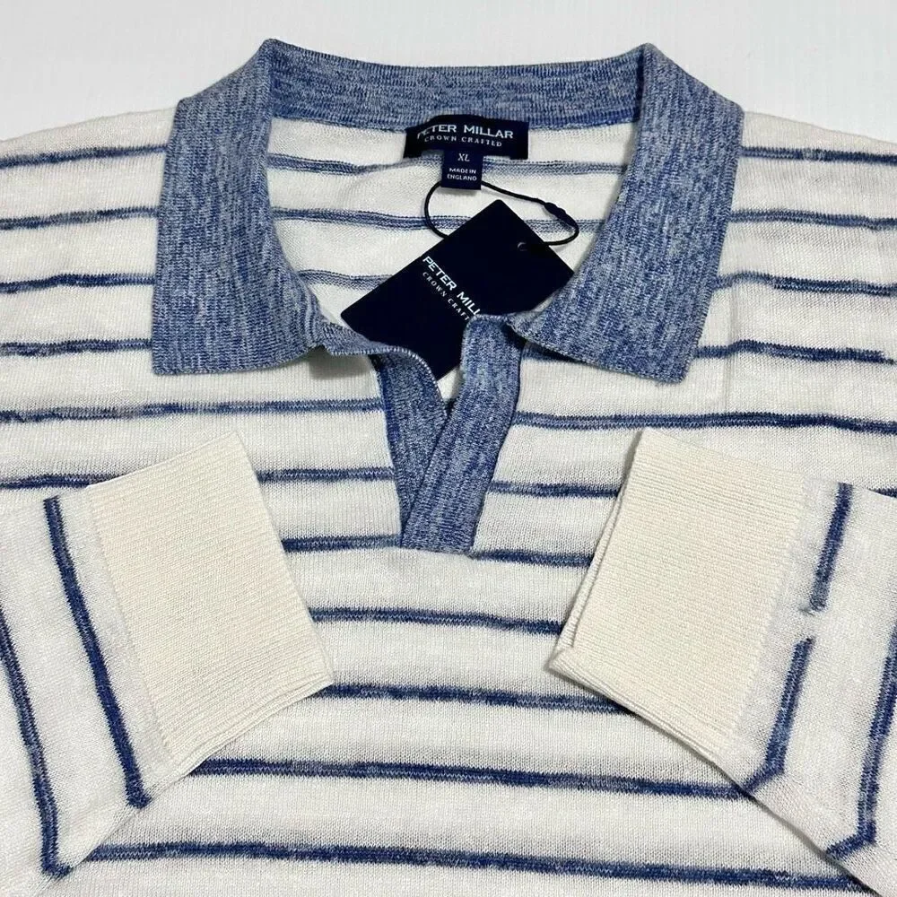 NWT Peter Millar Triste Linen Silk Wool Collar Sweater XL  Preppy Golf